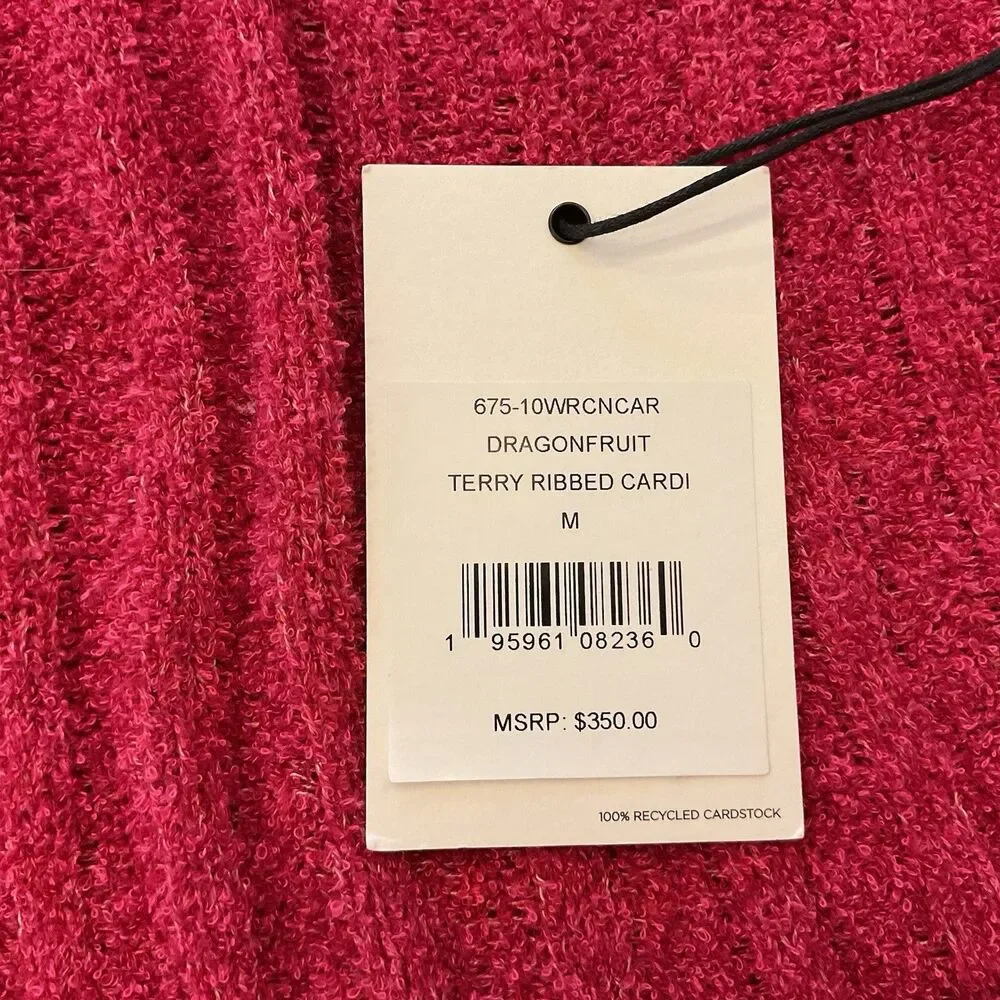 RE/DONE Terry Ribbed‎ Cardigan Dragonfruit Pink Sweater Size Medium NWT $350